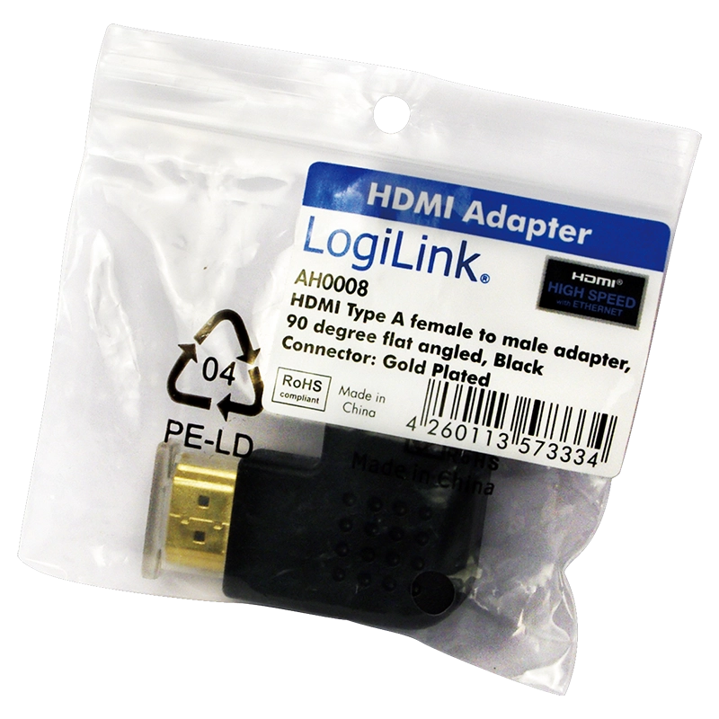 HDMI-Adapter, A/M zu A/F 90° gewinkelt, flach, 4K/30 Hz, schwarz