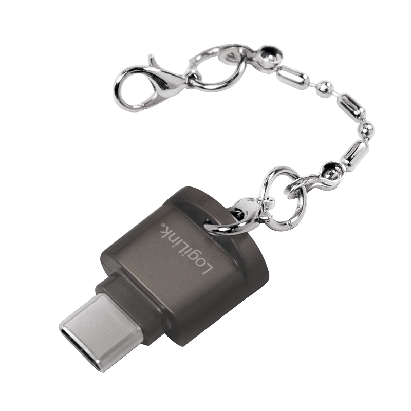 USB-C zu microSD-Kartenleser, als Schlüsselanhänger, grau