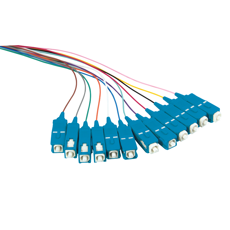 Farbiger Pigtailsatz 12 x SC, OS2 9/125µ, 2m, Stecker blau
