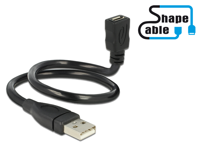 Kabel USB 2.0 Typ-A Stecker an USB 2.0 Micro-B Buchse ShapeCable 0,35m, Delock® [83921]