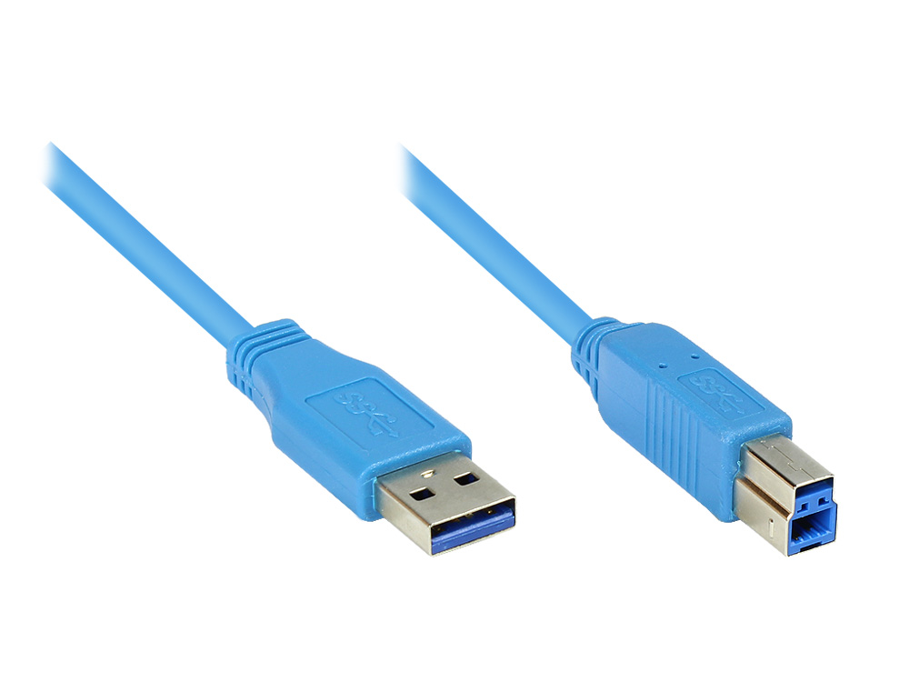 Anschlusskabel USB 3.0 Stecker A an Stecker B, blau, 5m, Good Connections®