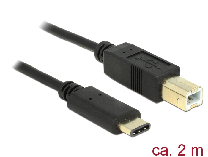 Kabel USB Type-C 2.0 Stecker an USB 2.0 Typ-B Stecker, schwarz, 2m, Delock® [83330]