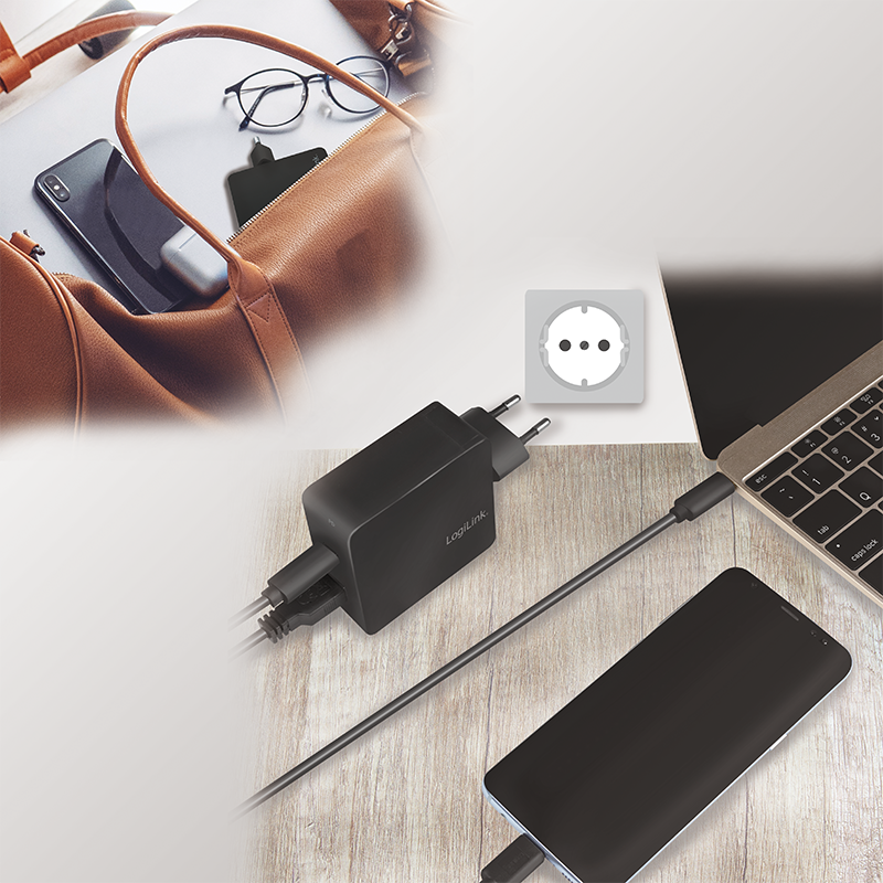 USB Steckdosenadapter, 1x USB-C Port (PD) & 1x USB-A Port, 45W