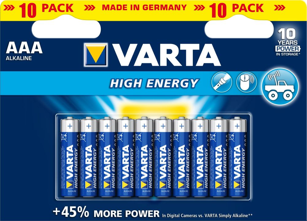 Varta® Batterie, High Energy (Alkaline), LR03 (AAA), 1,5V, 10er Pack in Blister