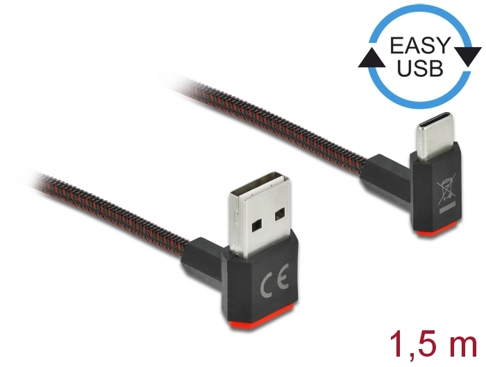 EASY-USB 2.0 Kabel Typ-A Stecker zu USB Type-C™ Stecker gewinkelt oben / unten 1,5 m schwarz, Delock