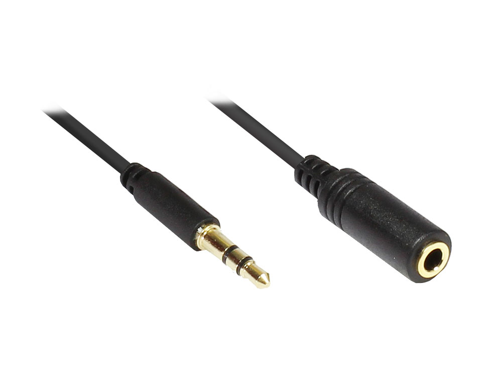 Klinkenverlängerung 3,5mm, Stecker an Buchse (3polig), Slim-Ausführung, schwarz, 0,5m, Good Connecti