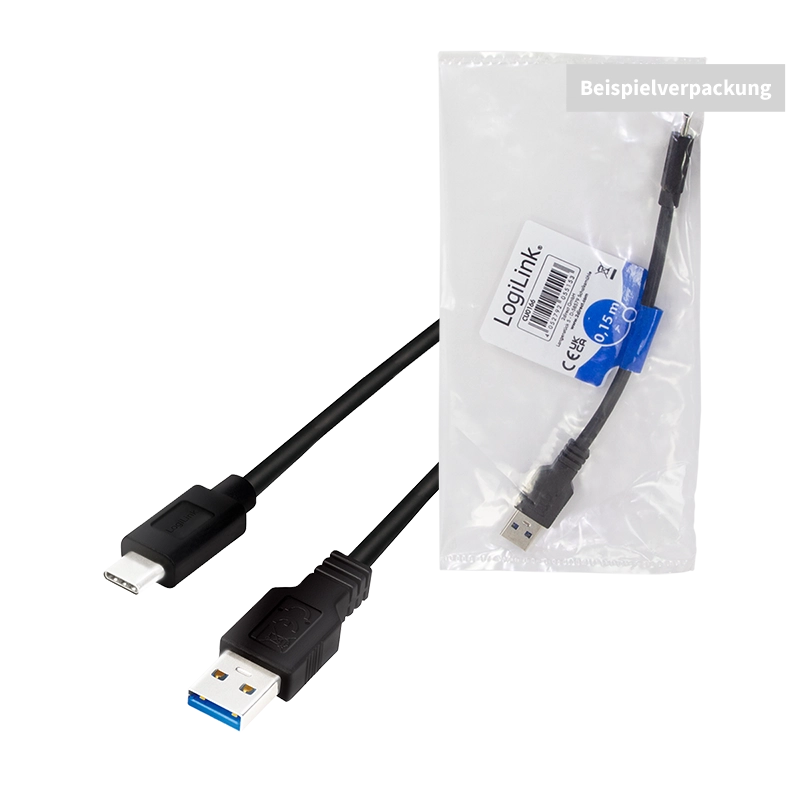 USB 3.2 Gen1 Type-C Kabel, C/M zu USB-A/M, schwarz, 2 m