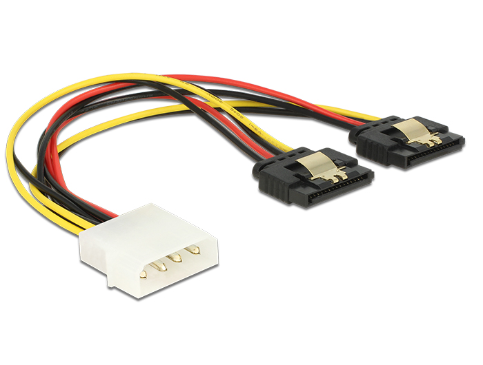 Kabel Power Molex 4 Pin Stecker an 2x SATA 15 Pin Buchse Metall, 0,2m , Delock® [85237]