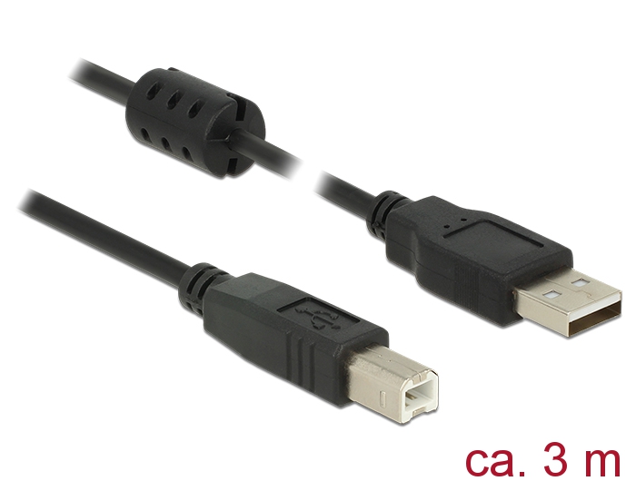 USB Kabel 2.0 Typ-A Stecker an USB 2.0 Typ-B Stecker, schwarz, 3,0m, Delock® [84898]