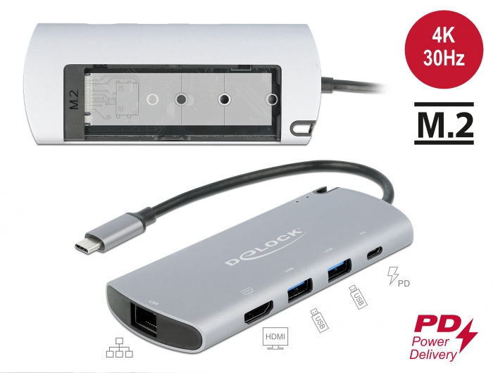 USB Type-C™ Dockingstation mit M.2 Slot - 4K HDMI / USB / LA