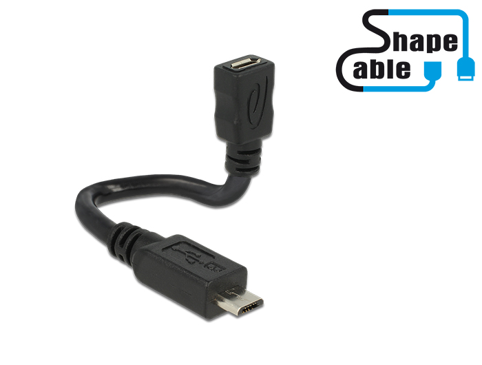 Kabel USB 2.0 Micro-B Stecker an USB 2.0 Micro-B Buchse OTG ShapeCable 0,15m, Delock® [83923]