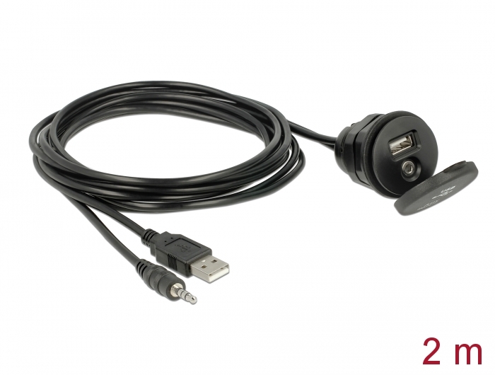 Kabel USB Typ A St. + 3,5 mm 4 Pin Klinken-St. an Einbaubuchse USB Typ A Bu. + 3,5 mm 4 Pin Klinken-