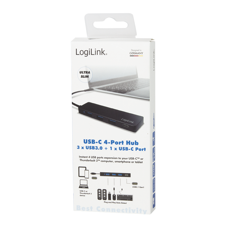 Sehr flacher USB 3.2 Gen 1x1 USB-C, 4-Port Hub