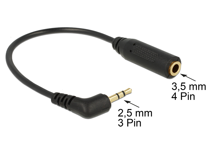 Audiokabel Klinkenstecker 2,5 mm 3 Pin an Klinkenbuchse 3,5 mm 4 Pin gewinkelt, Delock® [65674]