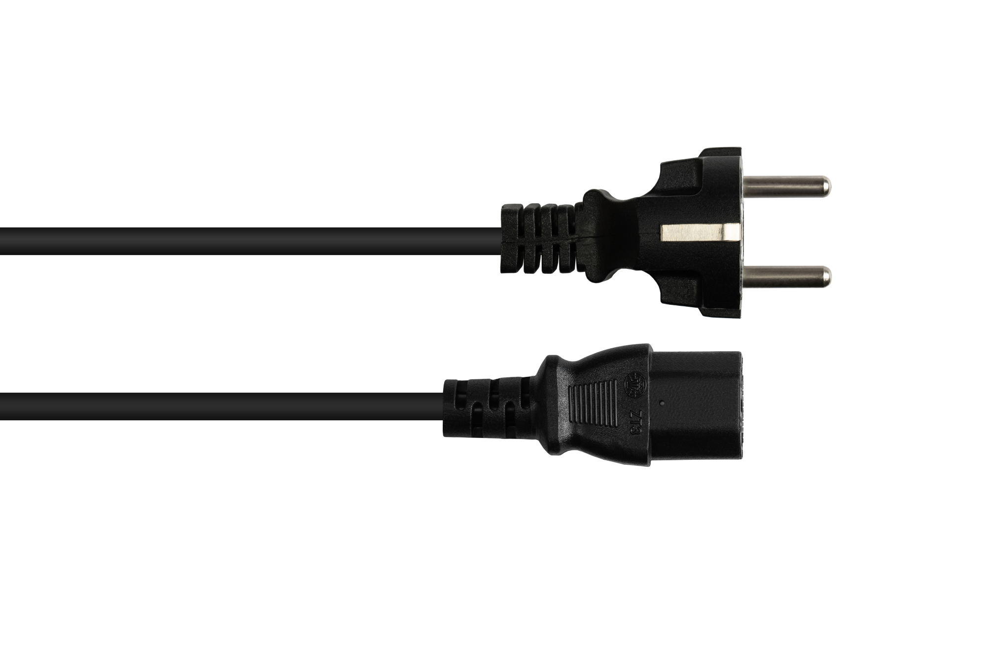 Netzkabel Schutzkontakt-Stecker Typ E+F (CEE 7/7, gerade) an C13 (gerade), schwarz, 0,75 mm², 1 m, G