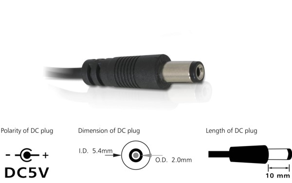 USB Power Anschlusskabel USB A Stecker an Hohlstecker 5,4mm, Länge: 1m