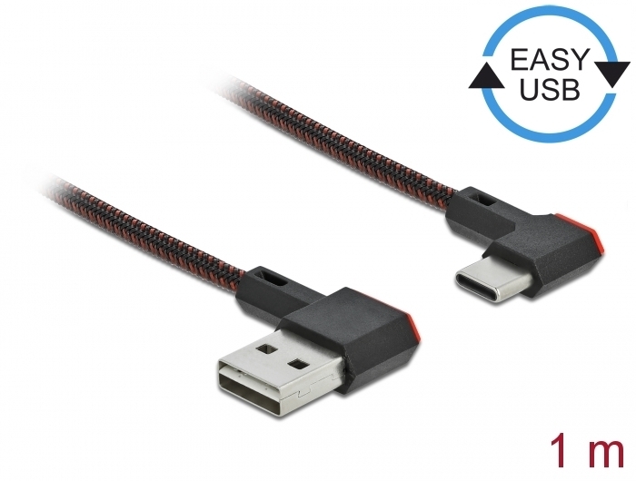 EASY-USB 2.0 Kabel Typ-A Stecker zu USB Type-C™ Stecker gewinkelt links / rechts 1 m schwarz, Delock