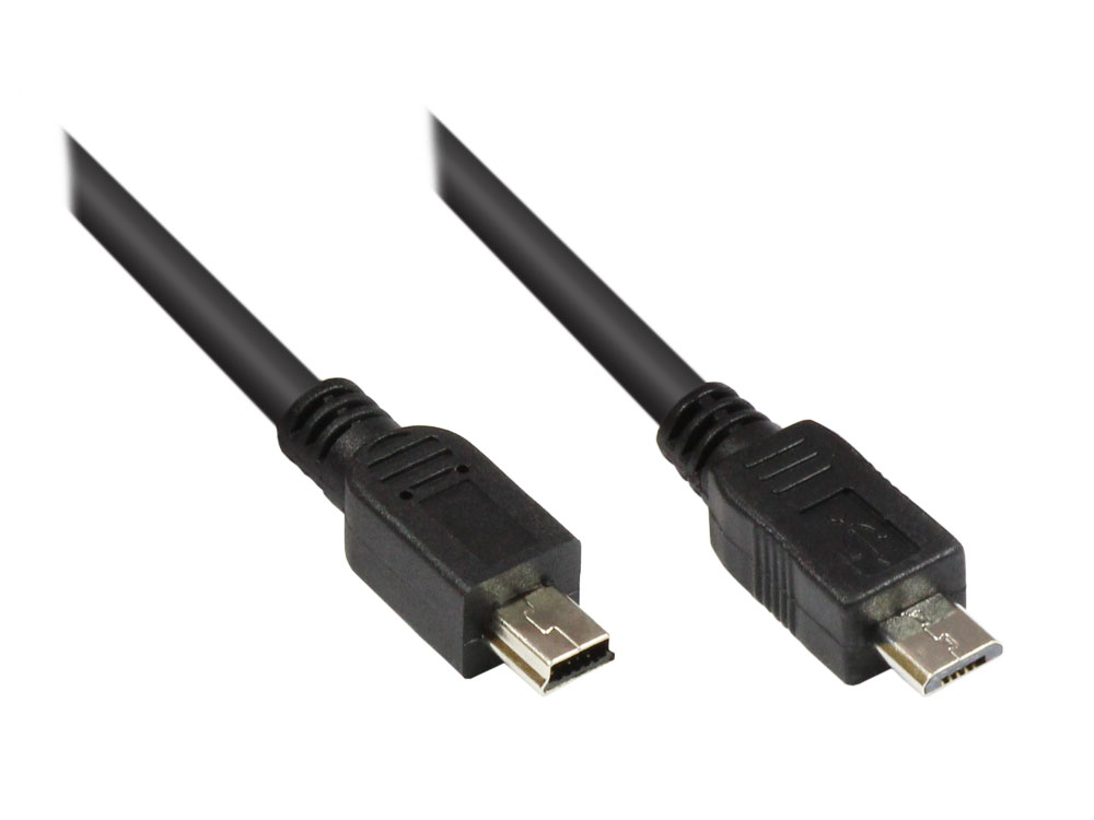 Anschlusskabel USB 2.0 Micro USB B Stecker auf Mini USB B Stecker, OTG, schwarz, 1m, Good Connection