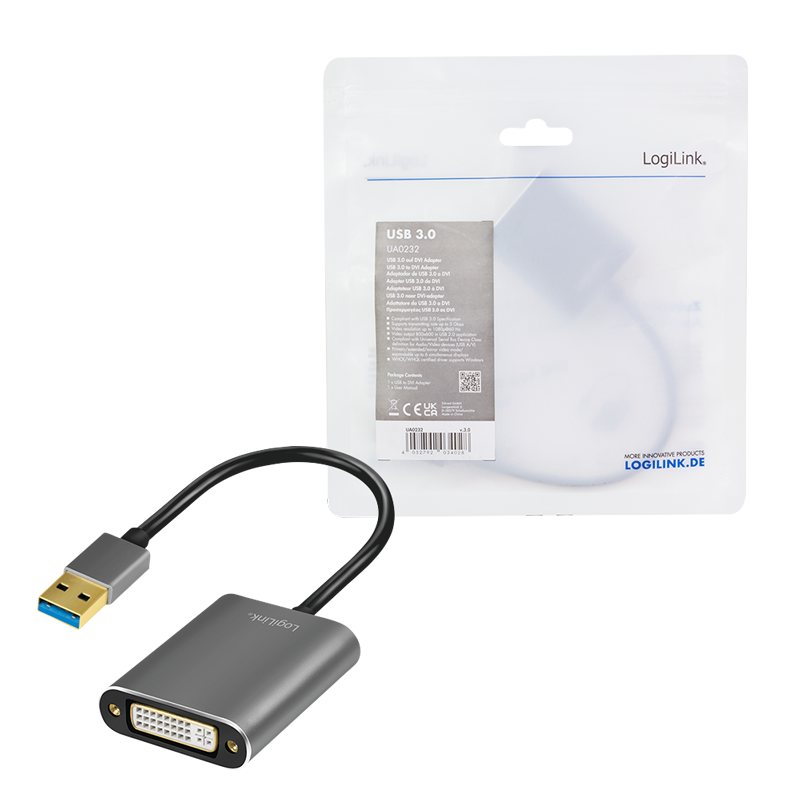 USB 3.0-Adapter USB-A/M zu DVI/F, 1080p, silber, 0,1 m