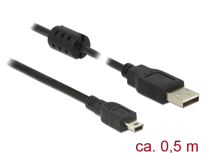 USB Kabel 2.0 Typ-A Stecker an USB 2.0 Mini-B Stecker, schwarz, 0,5 m Delock® [84911]