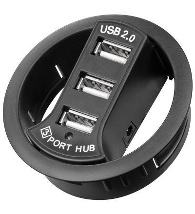 USB 2.0 Hub 3-Port zum Einbau in Schreibtisch-Kabeldurchführ