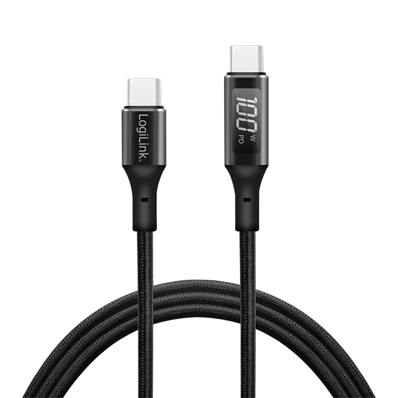 USB 2.0 Type-C Kabel, C/M zu USB-C/M, E-mark, PD, Display, schwarz, 1 m