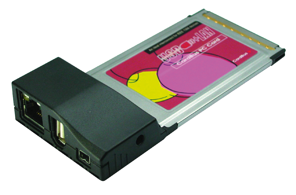 PCMCIA Karte  FireWire 1394 + USB 2.0 + LAN 100Mbps, Exsys®