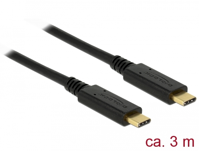 USB 2.0 Kabel Type C™ zu Type C™, 5A E-Marker, schwarz, 3m, Delock® [83325]