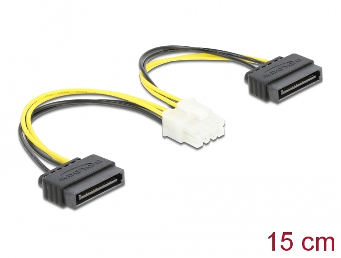 Stromkabel 2 x SATA 15 Pin Stecker zu 8 Pin EPS Stecker 15 cm, Delock® [83020]