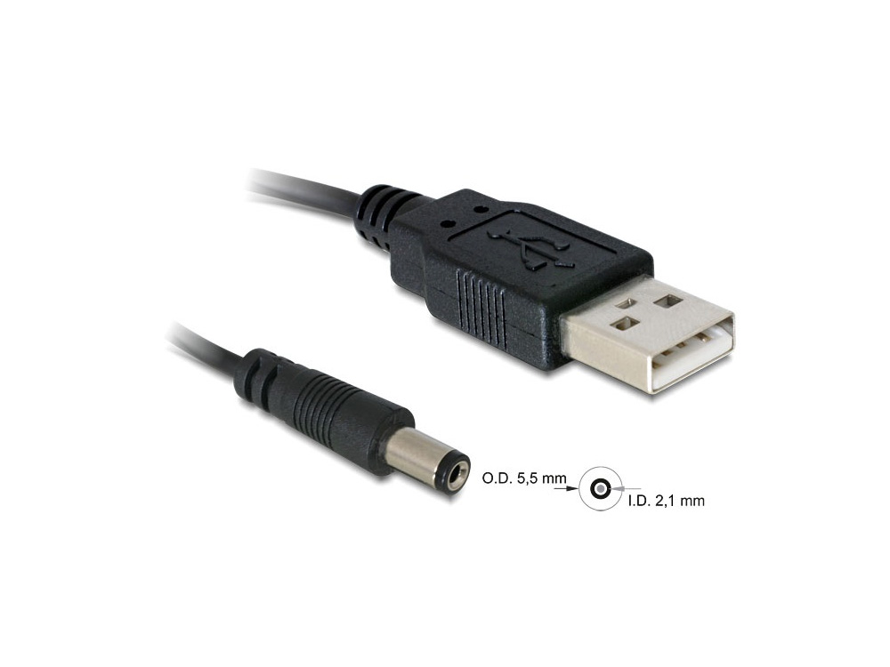 Kabel USB Power an DC 5,5 x 2,1 mm Stecker, schwarz, 1m, Delock® [82197]