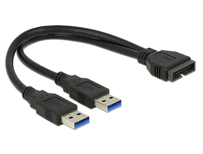 Kabel USB 3.0 Pfostenstecker an 2 x USB 3.0 Typ-A Stecker 25 cm, Delock® [83910]