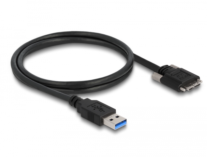 Kabel USB 3.0 Typ-A Stecker zu Typ Micro-B Stecker mit Schrauben, schwarz, 1 m, Delock® [87799]
