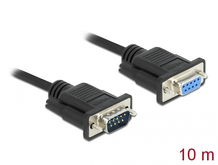 Seriell Kabel RS-232 D-Sub9 Stecker zu Buchse mit schmalem Steckergehäuse 10 m, Delock® [86599]