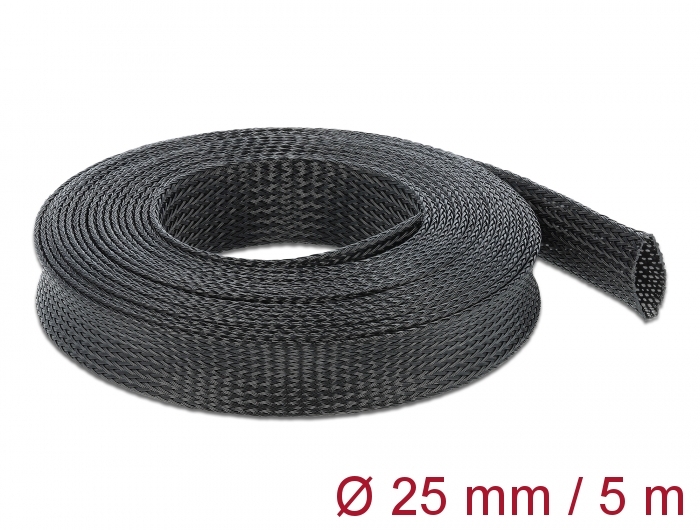 Geflechtschlauch dehnbar 5 m x 25 mm schwarz, Delock® [18851