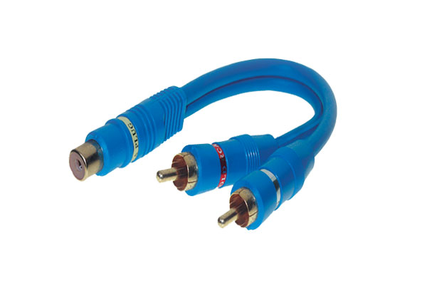 Cinchkupplung auf 2 Cinchstecker, doppelt geschirmt, blau 0,2m, Good Connections®