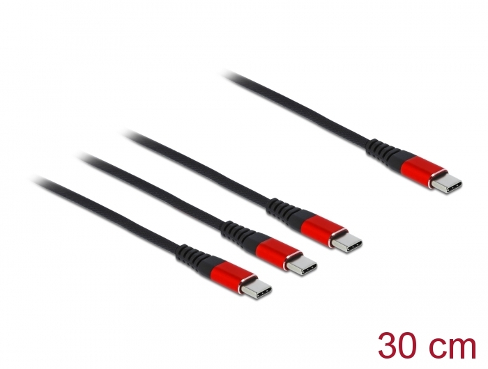 USB Ladekabel 3 in 1 USB Type-C™ zu 3 x USB Type-C™ 30 cm, Delock® [86712]