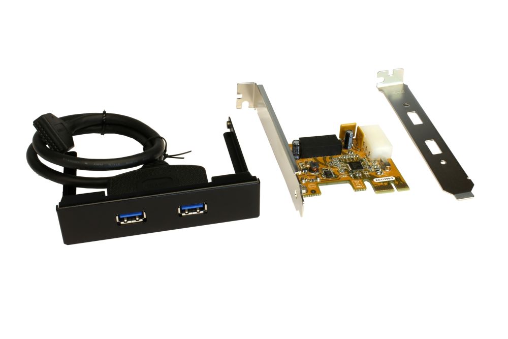 USB 3.0 PCIe Karte für 3.5" Fronteinbau mit 2-Ports, +5V/900