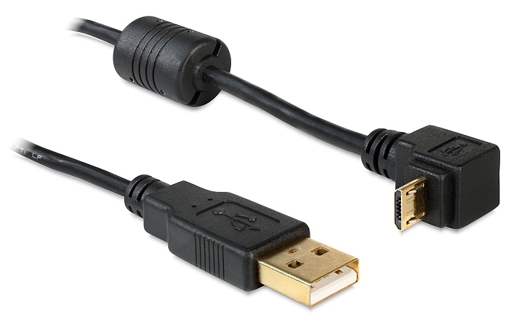 Anschlusskabel USB 2.0 Stecker A an Stecker Micro B gewinkelt 90° oben / unten, schwarz, 1m, Delock®