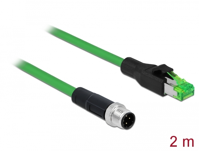 Netzwerkkabel M12 4 Pin D-kodiert an RJ45 Stecker PVC, grün, 2 m, Delock® [85438]