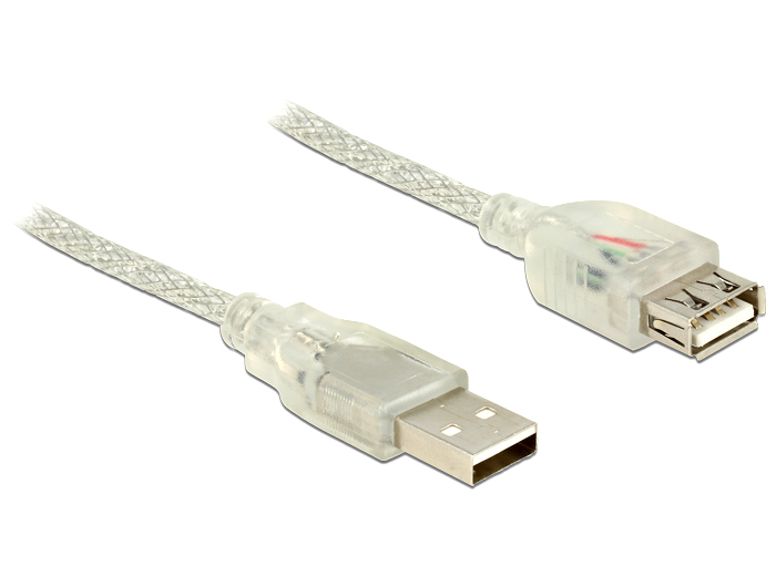 Verlängerungskabel USB 2.0 A Stecker an USB 2.0 A Buchse, transparent, 0,5m, Delock® [83880]