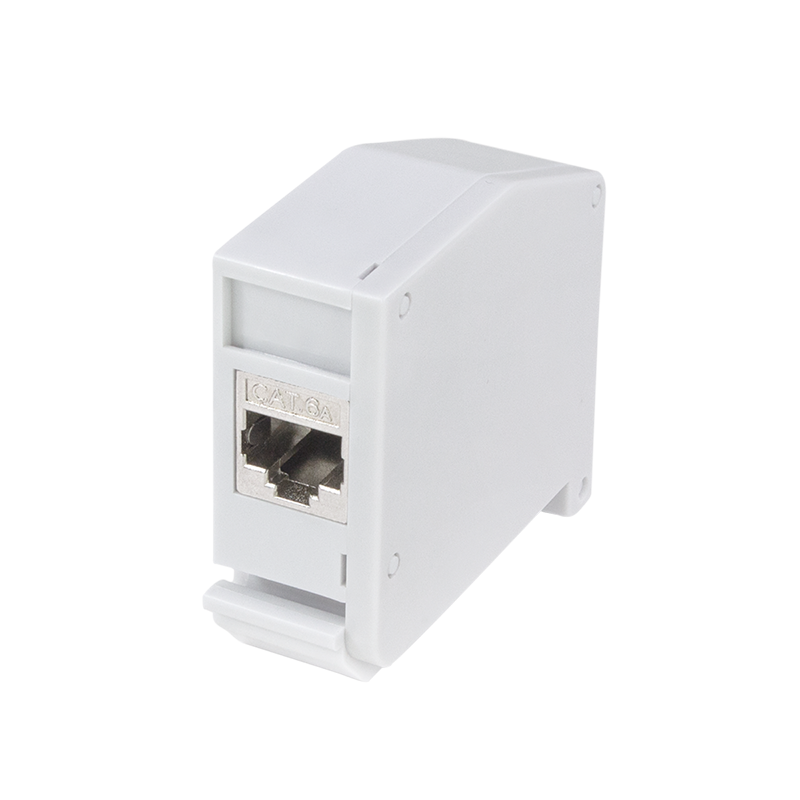Hutschienenadapter mit Cat.6A Inline-Kupplung RJ45 B/B, geschirmt Hutschienenadapter mit Cat.6A Inline-Kupplung RJ45 B/B, geschirmt
