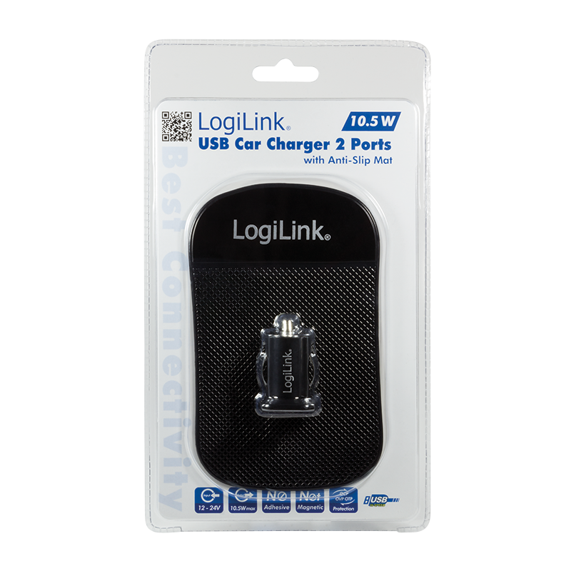 USB Kfz Netzteil, 2x USB-Port, 10.5W + Antirutschmatte