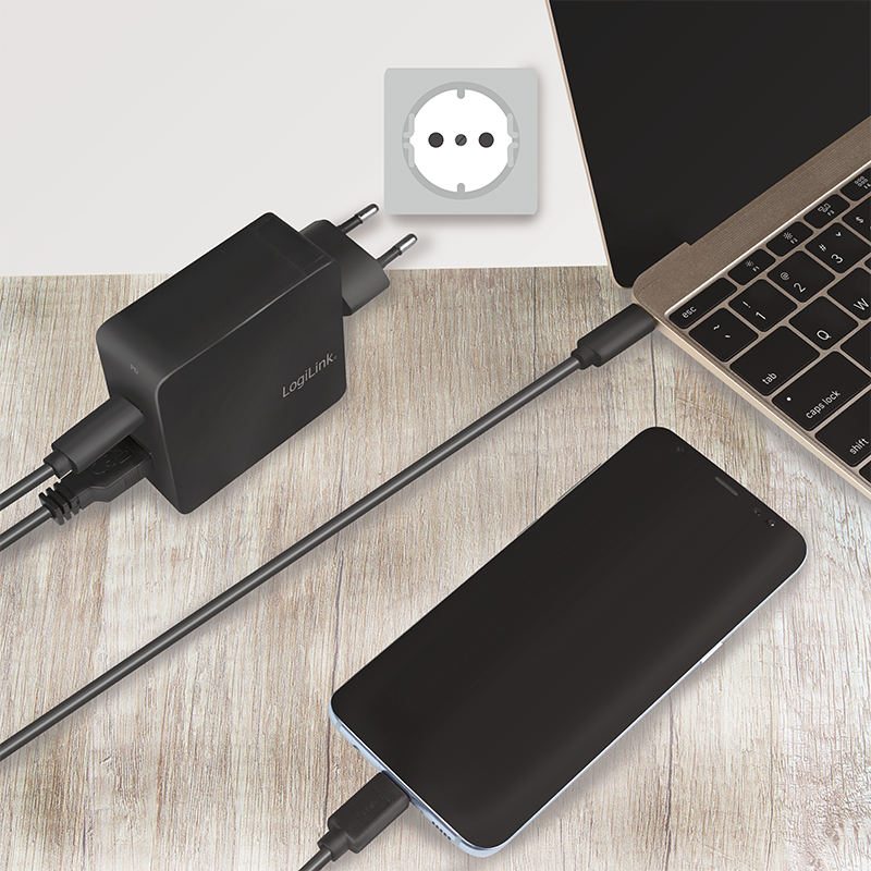 USB Steckdosenadapter, 1x USB-C Port (PD) & 1x USB-A Port, 45W