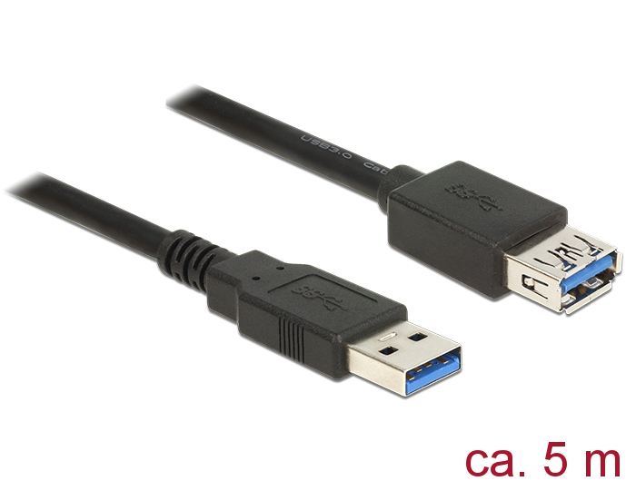 Verlängerungskabel USB 3.0 Typ-A Stecker an USB 3.0 Typ-A Buchse, schwarz, 5,0m, Delock® [85058]