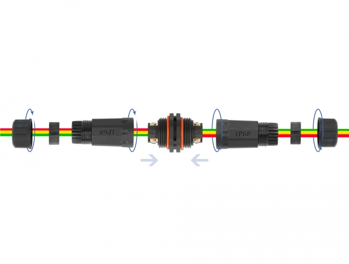 Kabelverbinder für Außenbereich 3 Pin, IP68 wasserdicht, schraubbar, Kabeldurchmesser 4,5 - 7,5 mm s