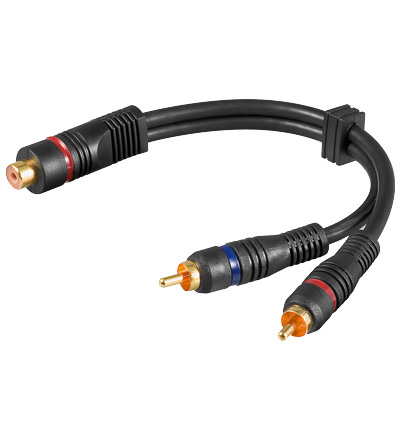 Audio-Video-Kabel, 1x Cinchkupplung an 2x Cinchstecker, High Quality OFC Kabel, 20cm, Good Connectio