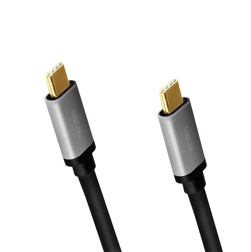 USB 3.2 Gen2 Type-C-Kabel, C/M zu USB-C/M, E-mark, PD, 4K, Alu, schwarz/grau, 1 m