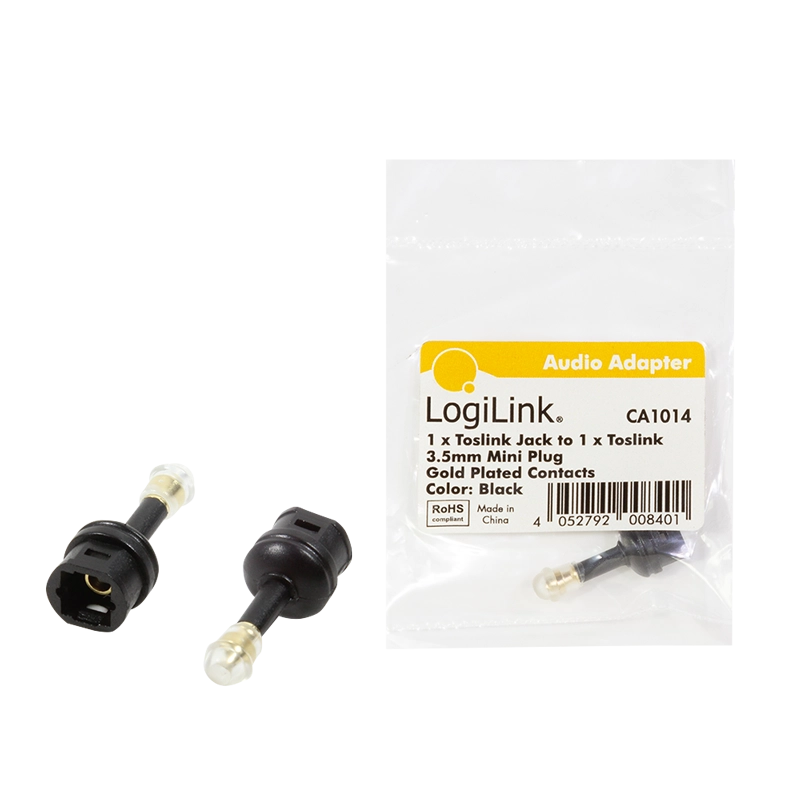 Audio-Adapter, Mini-Toslink/M zu Mini-Toslink/F, schwarz
