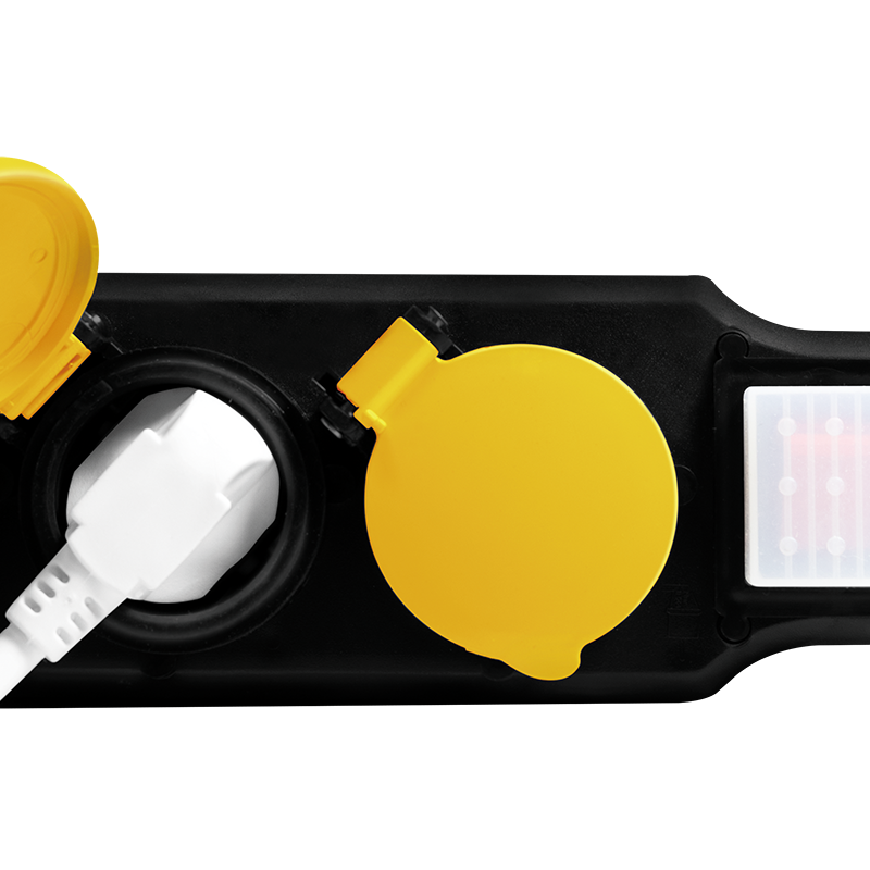 Steckdosenleiste 5-fach + Schalter, 5x CEE 7/3, Outdoor, 1,5 m, schwarz/gelb