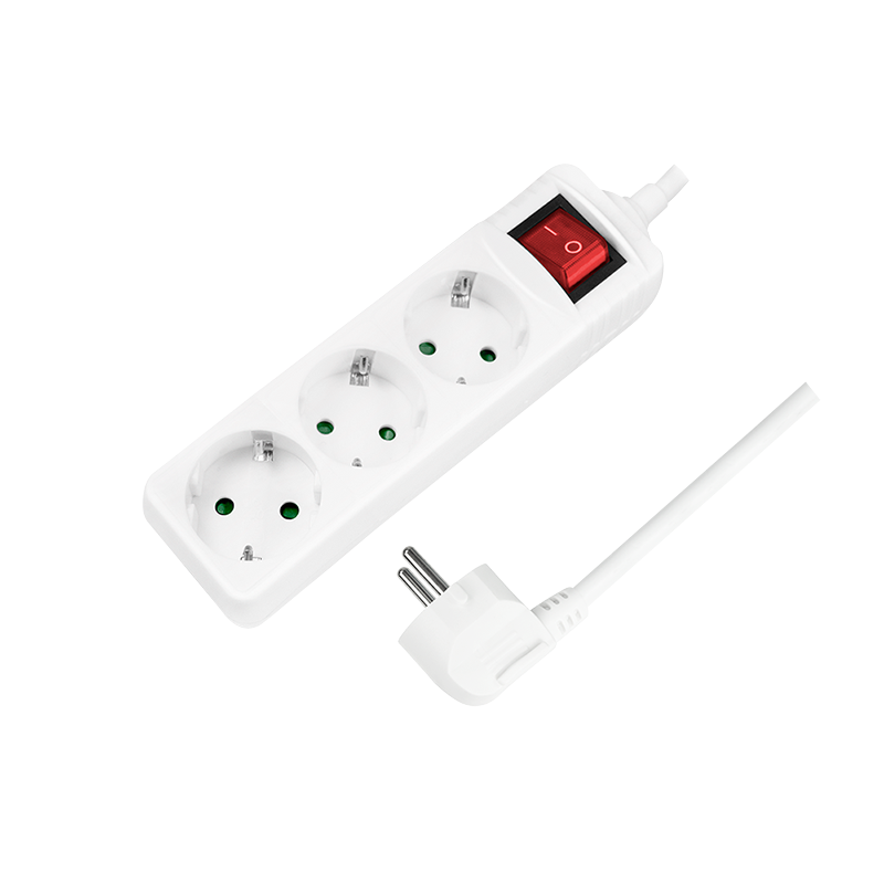 Steckdosenleiste 3-fach + Schalter, 3x CEE 7/3, 1,4 m, weiß